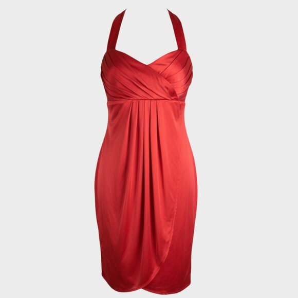 Alexia Admor Midi Dress Womens Large Red Wrap Bodice Empire Waist Made in USA - Picture 2 of 16